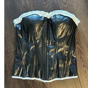 Faux Leather black white trim corset hook and eye closure in front adjustable L